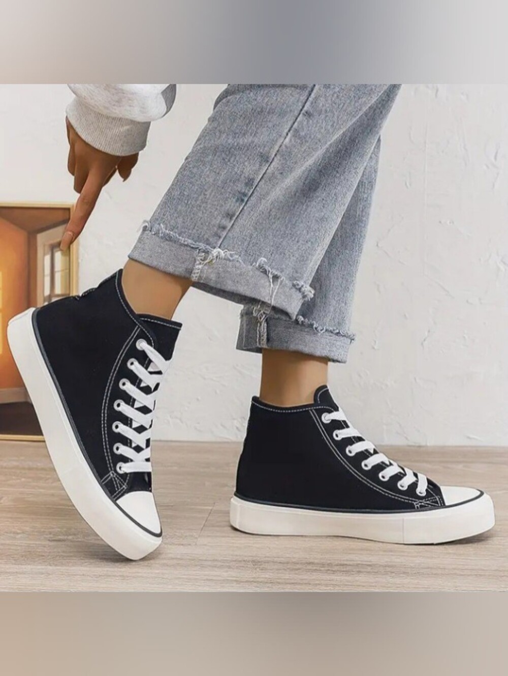 Women Black Lace Up Mid Top Sneakers
